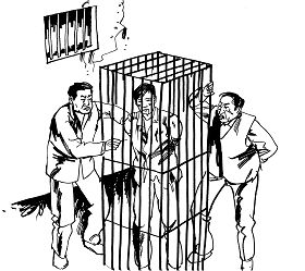 中共酷刑示意图：关在笼子里