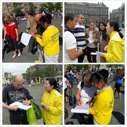 学员们和各国游客讲真相，征集反迫害签名