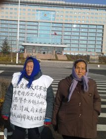 李美玲老母亲和婆婆在市政府前
