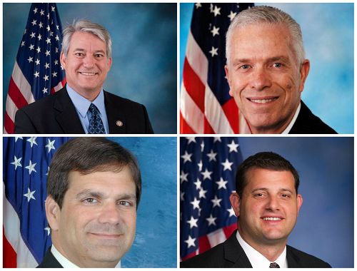 '图：四位美国国会议员联名致信习近平，呼吁释放被非法迫害的法轮功学员。图上排从左至右：丹尼斯·罗斯（Dennis Ross），比尔·约翰逊（Bill Johnson）；下排从左至右：古斯·比利拉其斯（Gus