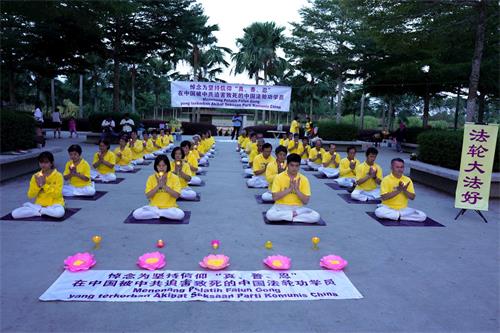 '图14：二零一九年七月十四日傍晚，马来西亚柔佛州新山法轮功学员在Adda Heights公园提前举行720悼念活动。'