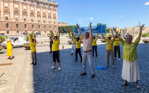 '图1：二零二零年八月一日和四日，法轮功学员在斯德哥尔摩市中心国会大厦旁的钱币广场举办讲<span class='voca' kid='62'>真相</span>活动。'