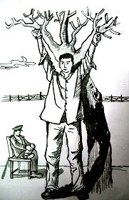 中共酷刑示意图：长期吊铐