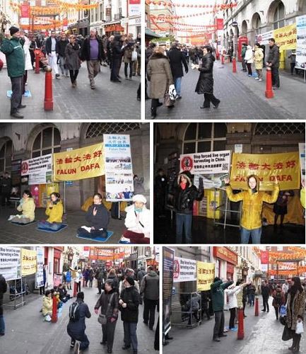 '临近中国新年，法轮功学员在伦敦唐人街炼功、讲真相、揭露中共迫害'