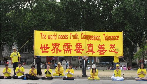 二零一四年七月十六日，英国法轮功学员于当天在英国国会大厦前举行了一整天的讲真相反迫害活动