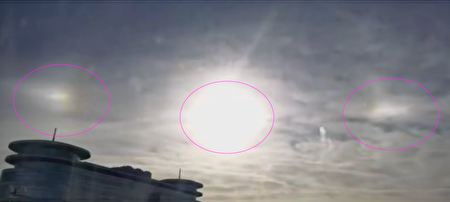 2020年12月29日，北京市上空出现“三个太阳”的“幻日”景象（视频截图）。