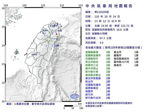 '图1：台湾中央气象局发布的宜兰第二次地震报告。'