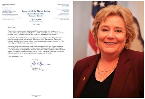 '图2：加州联邦众议员佐伊·洛夫格伦（Zoe Lofgren）和她的信函'