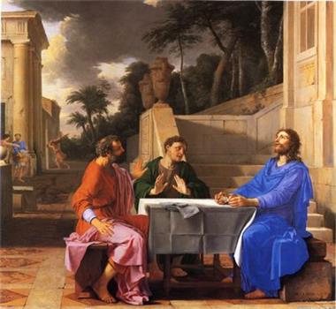 图例：法国画家德拉伊尔（Laurent de La Hyre）的油画《基督出现在以马忤斯路上的门徒面前》（L'Apparition du Christ aux pèlerins d'Emmaüs），作于1656年。画中耶稣的蓝色服装也是以青金石制成的群青色为基础绘制而成的。